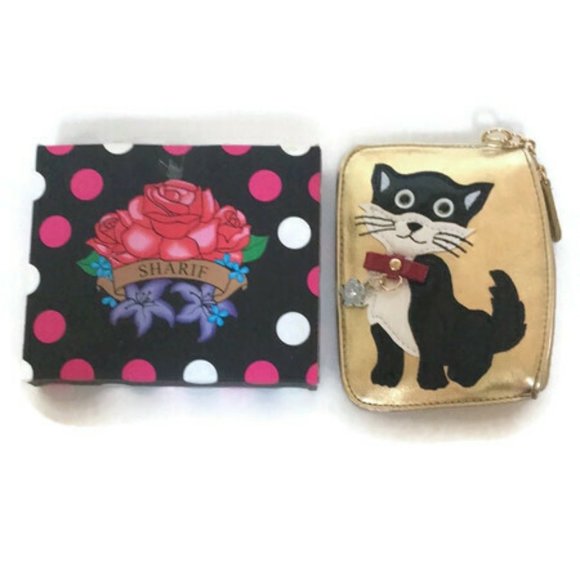 Sharif 1827 gold leather cat themed coin purse pouch - Picture 2 of 11